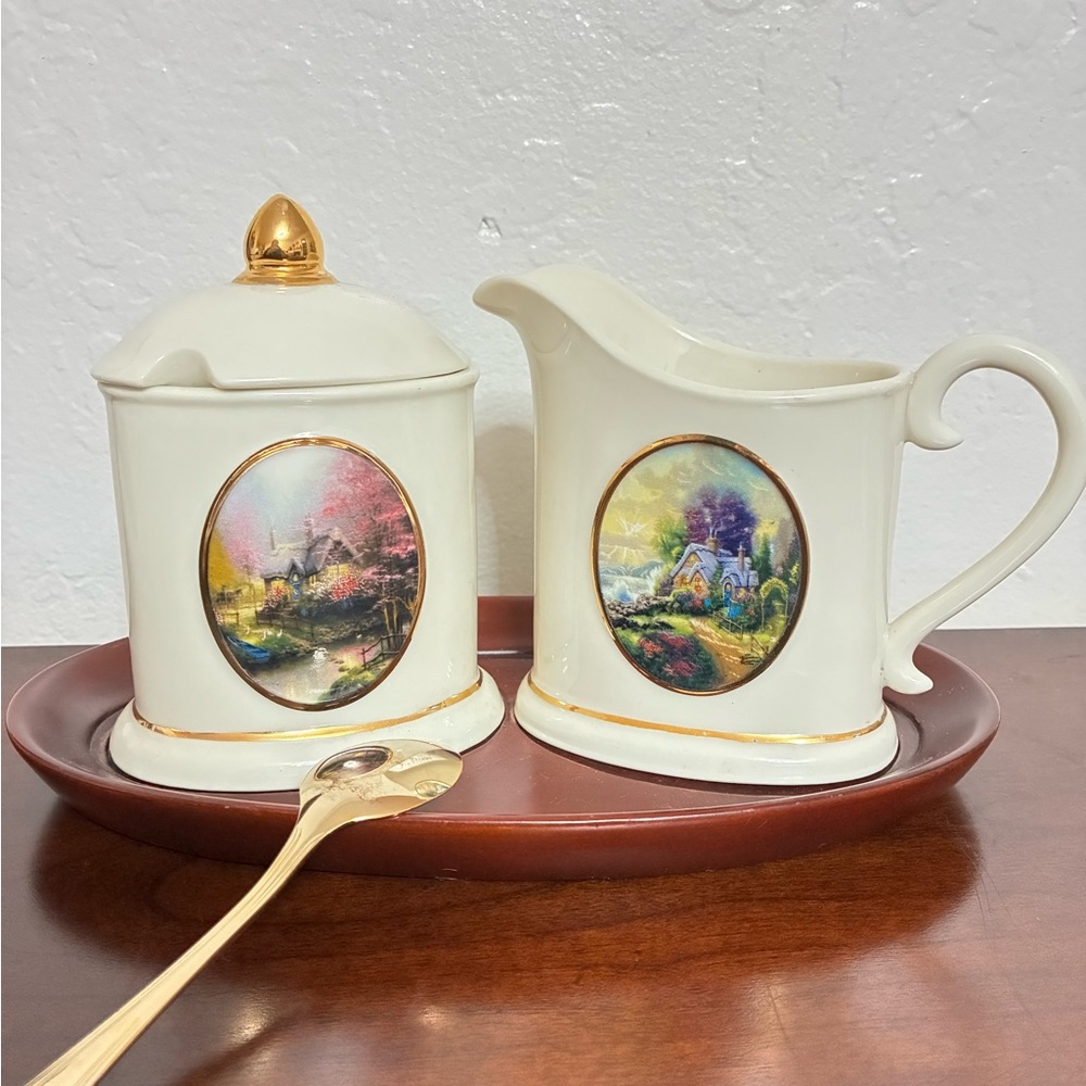 Vintage Collectable Porcelain Thomas Kinkade Sugar & Creamer Tea Set
